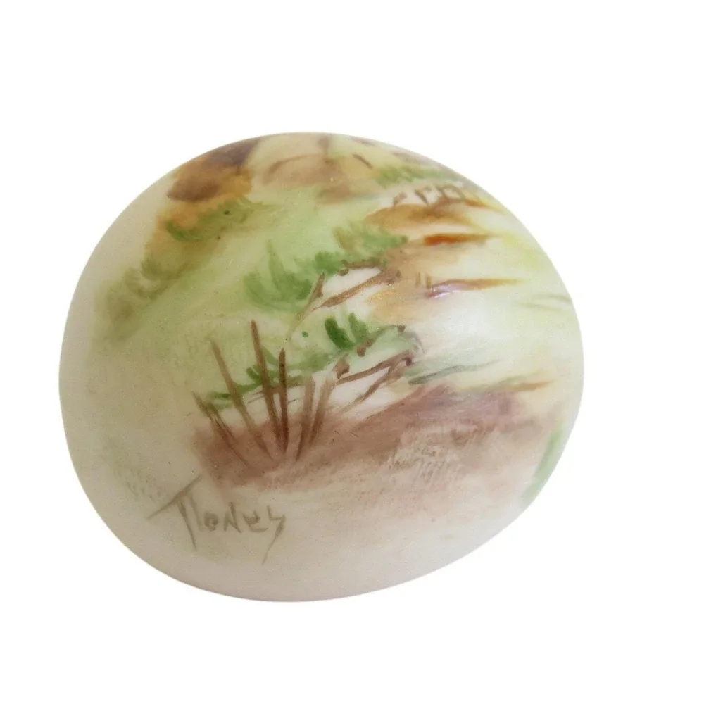 Vintage Hand Painted Ceramic Easter Egg Scene Scenic‎ Cottage Artwork Signed